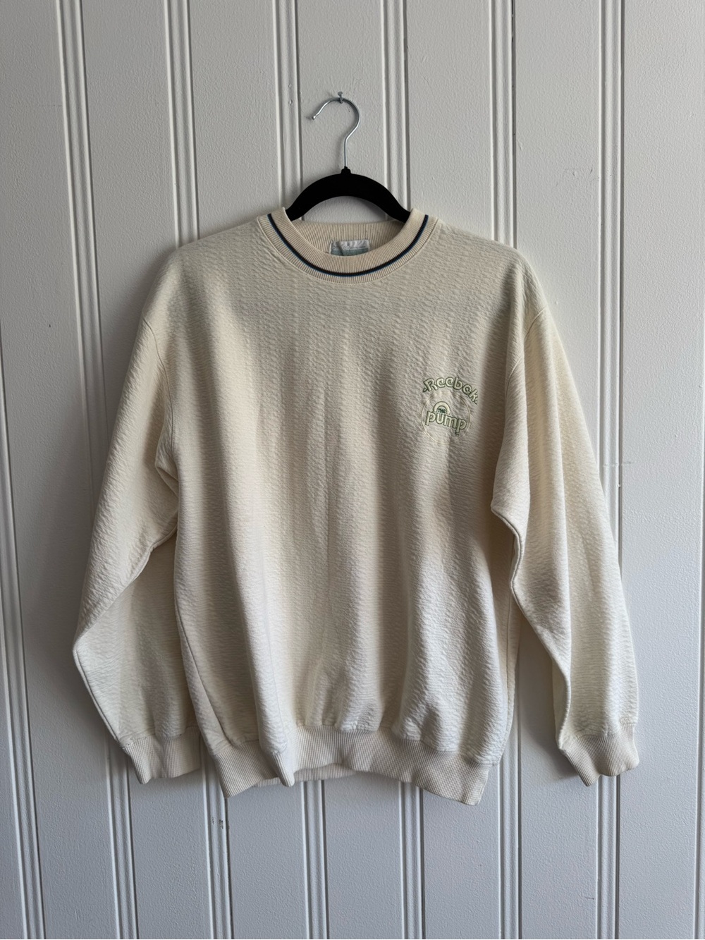 Vintage Cream Crewneck Sweater with  Reebok The Pump Logo